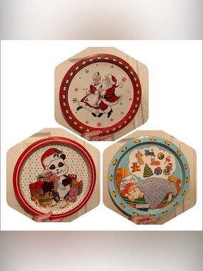 Lot of 3 Vintage 1980's Christmas Tin Trays!